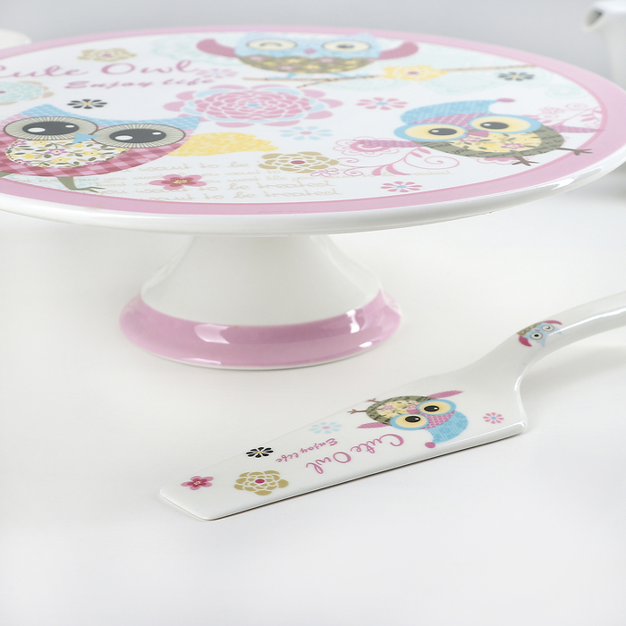 Подставка для торта 28,5х9,7 см "Веселая сова", с лопаткой