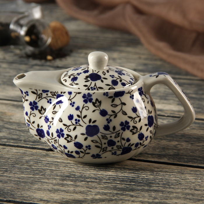 Чайник заварочный 250 мл "Цветочные мотивы", цвет синий