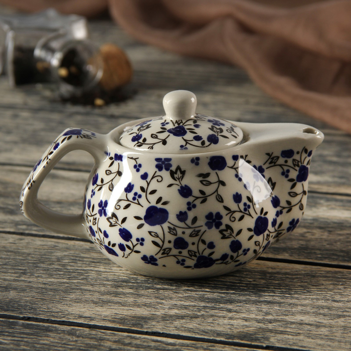 Чайник заварочный 250 мл "Цветочные мотивы", цвет синий