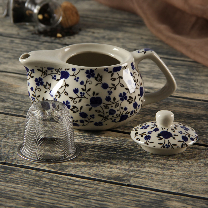 Чайник заварочный 250 мл "Цветочные мотивы", цвет синий