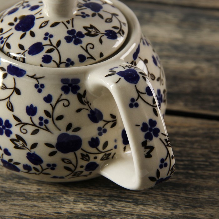 Чайник заварочный 250 мл "Цветочные мотивы", цвет синий