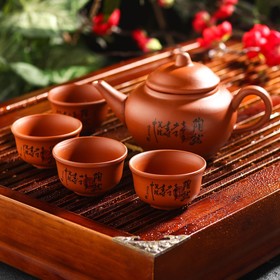 Набор для чайной церемонии «Иероглиф», 5 предметов: чайник 200 мл, 4 пиалы, 25 мл Ош