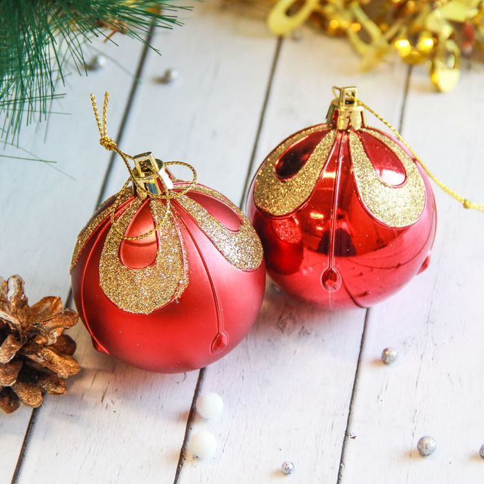 Новогодние шары "Капля" (набор 6 шт.), красные