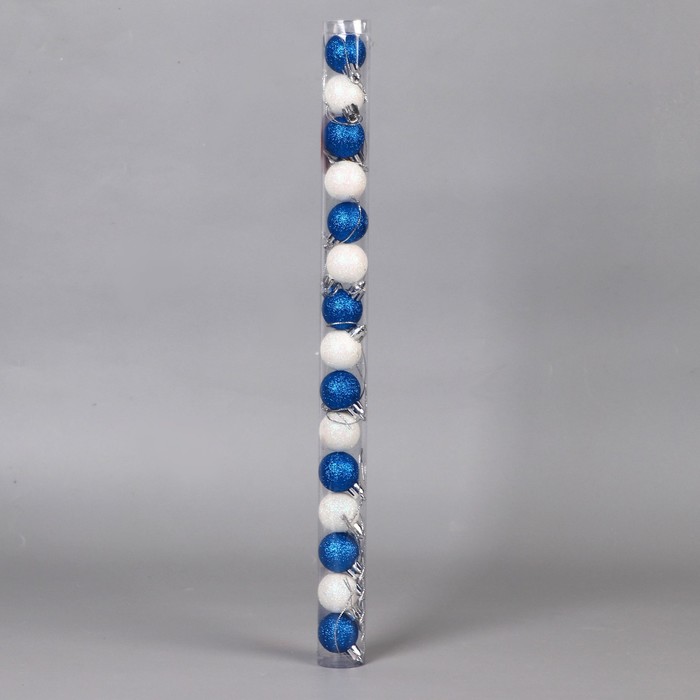 фото Набор шаров пластик d-3 см, 15 шт "блеск" белый синий зимнее волшебство