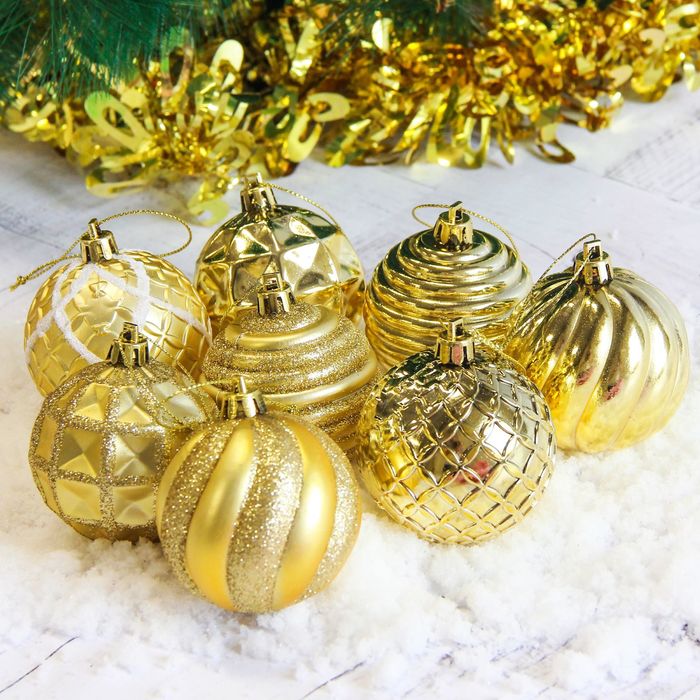 Новогодние шары "Ассорти" (набор 12 шт.), золотые