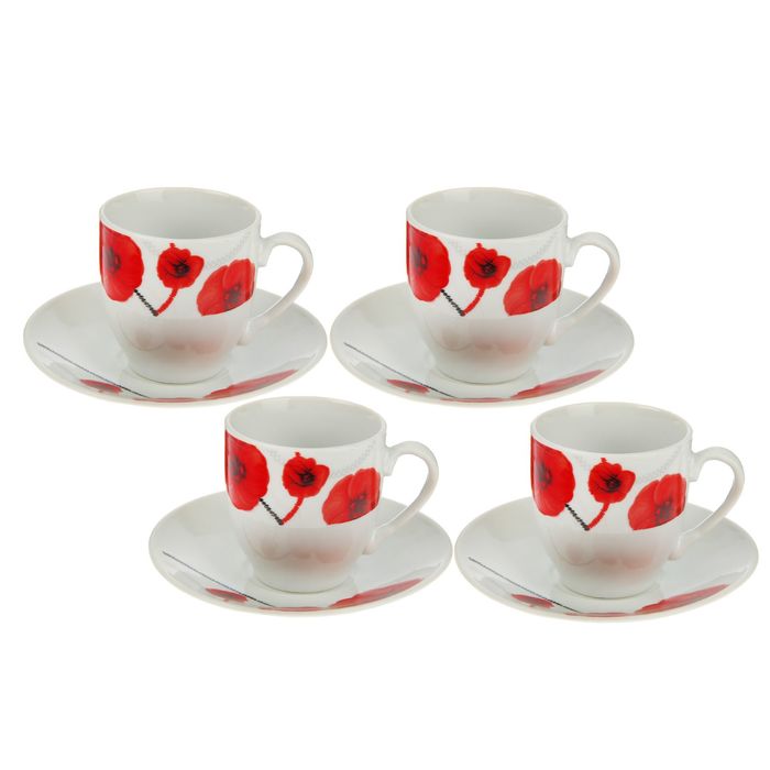 Сервиз кофейный на 4 персоны "Маки", чашки 90 мл