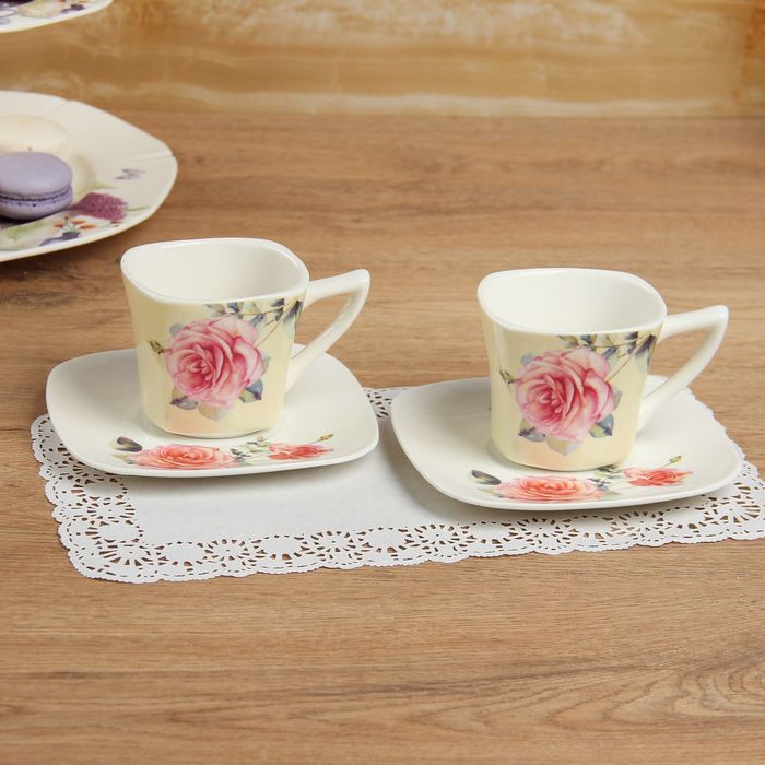 Набор чайный на 2 персоны "Вдохновение": 2 кружки 180 мл, 2 блюдца, цвета МИКС