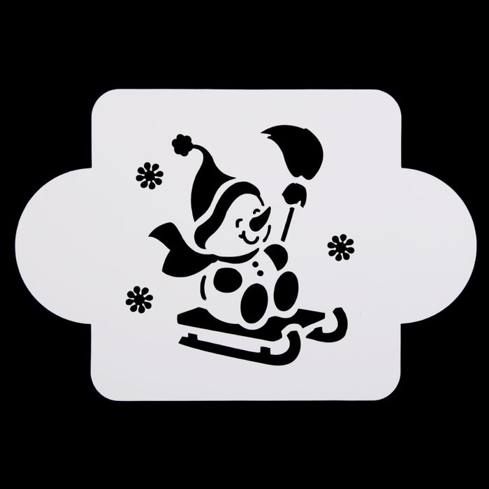 Трафарет пластик "Снеговик на санках" 10х10 см (МДНГ-40)