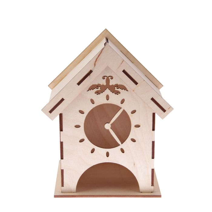 Чайный домик из фанеры "С часами" (набор 9 деталей) 11х11х16,5 см (ЧД-028)