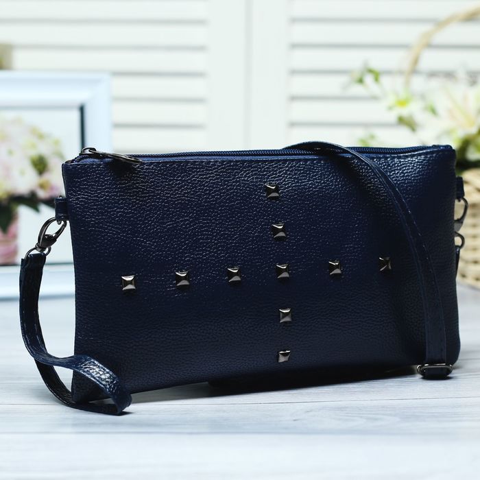 Клатч женский на молнии, 2 отдела, длинный ремень, цвет синий