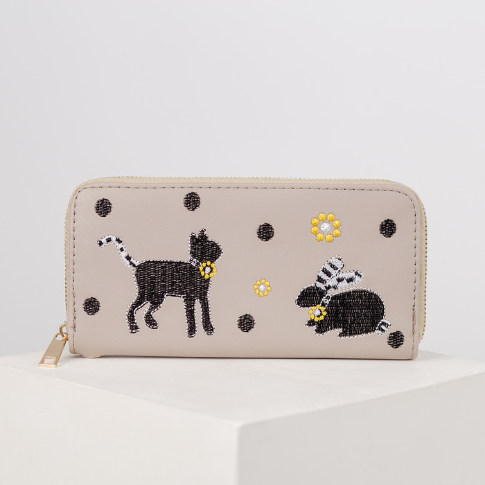 Кошелёк женский на молнии, с ручкой, 3 отдела, отдел для карт, монет, цвет бежевый