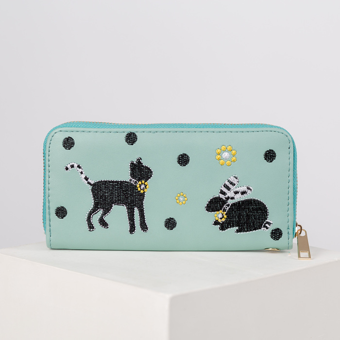 Кошелёк женский на молнии, с ручкой, 3 отдела, отдел для карт, монет, цвет мятный