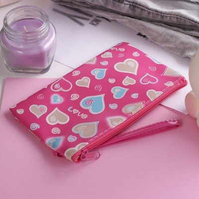 Кошелёк детский "Сердца", 1 отдел на молнии, с ручкой, цвет малиновый
