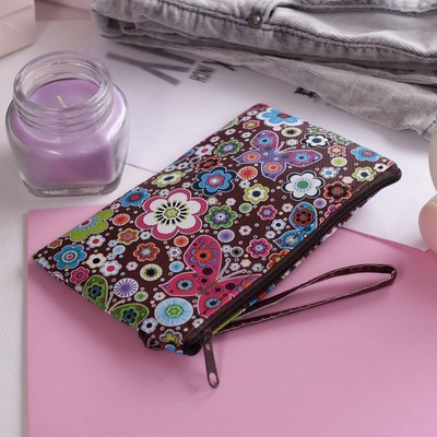 Кошелёк детский "Бабочки", 1 отдел на молнии, с ручкой, цвет коричневый