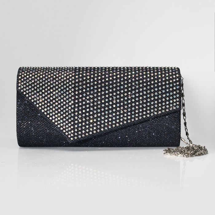 Клатч женский, отдел на клапане, длинная цепь, цвет синий