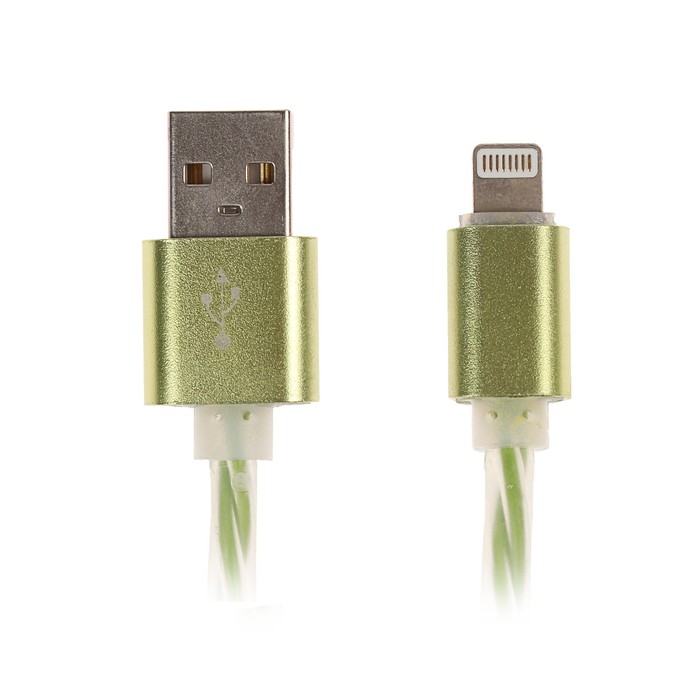Провод для зарядки LuazON USB - iPhone 5,6,7 прозрачный силикон, штекер металл, 1м, микс