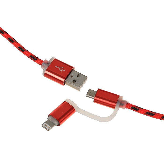 Провод для зарядки LuazON, LCC-91 USB - iPhone 5-X/microUSB, штекер металл, 1м, микс