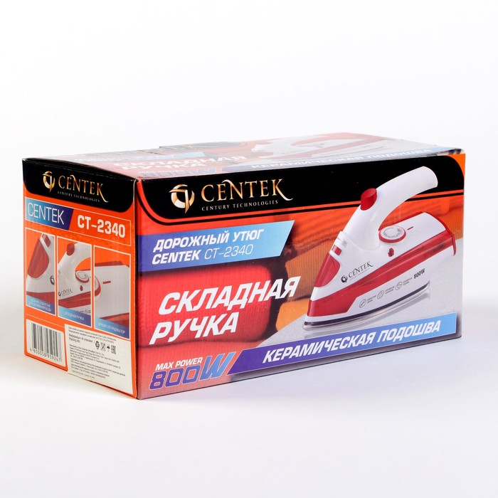 Утюг Centek CT-2340, 800 Вт, керамическая подошва, вертикальное отпаривание, красный