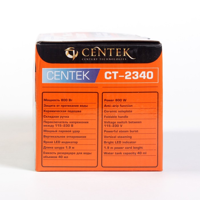 Утюг Centek CT-2340, 800 Вт, керамическая подошва, вертикальное отпаривание, красный