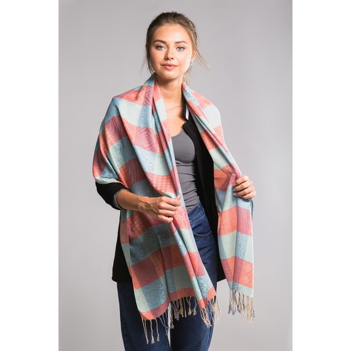 Палантин "Этель" Мелодия 180*70 см, бирюзовый,35% х/б,65% п/э