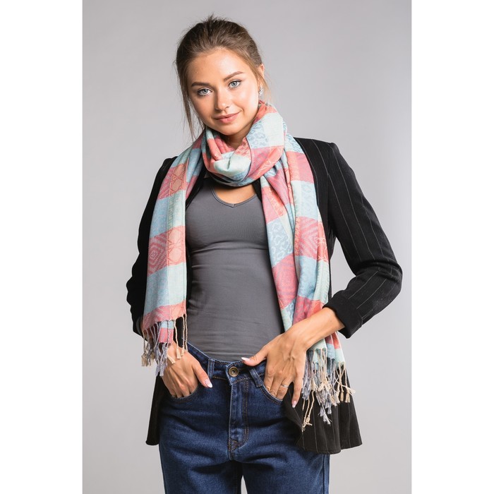 Палантин "Этель" Мелодия 180*70 см, бирюзовый,35% х/б,65% п/э