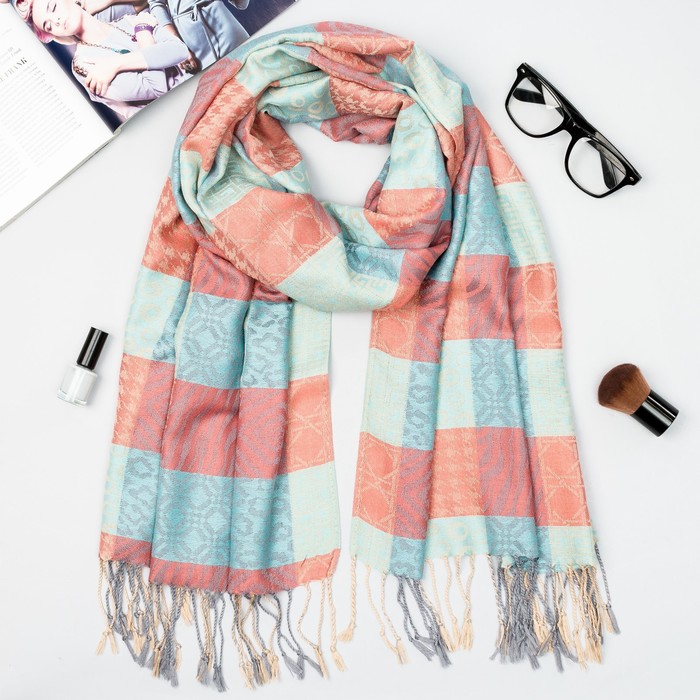 Палантин "Этель" Мелодия 180*70 см, бирюзовый,35% х/б,65% п/э