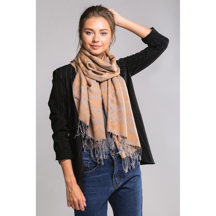 Палантин женский "Этель" Кьянеа 70* 170 см, темно-бежевый, 20% х/б, 80% п/э
