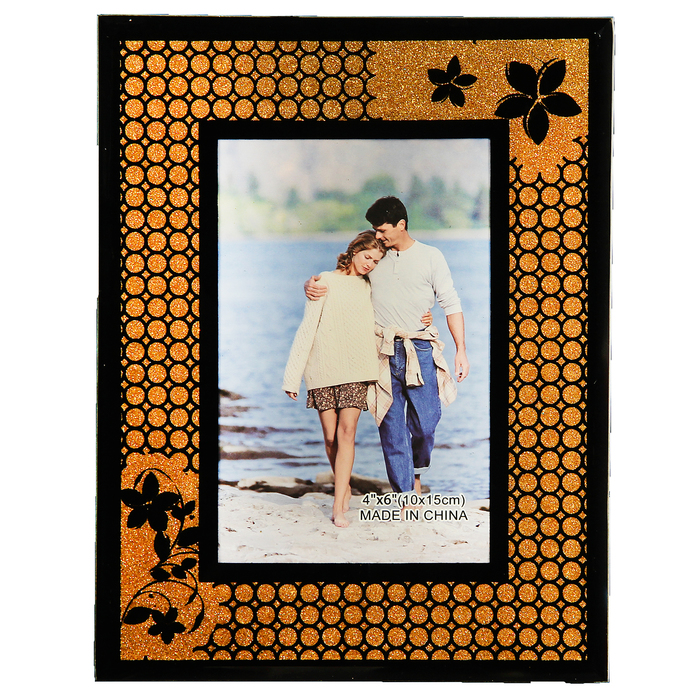 Фоторамка стекло 10х15 см "Цветы на золотом фоне" 22х17 см