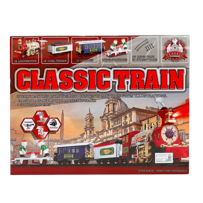 Железная дорога "Классическая", работает от батареек, свет и звук