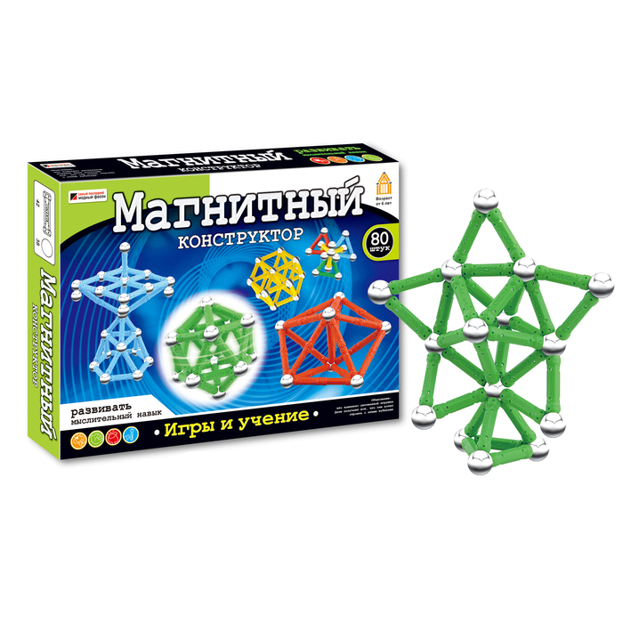 Конструктор магнитный, 80 деталей