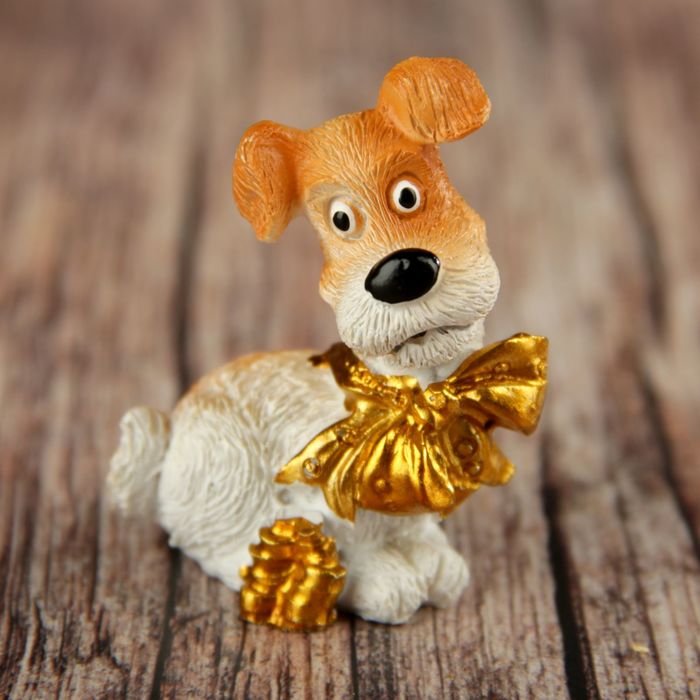 Сувенир "Пёсик Макс с золотым бантом и монетками", МИКС