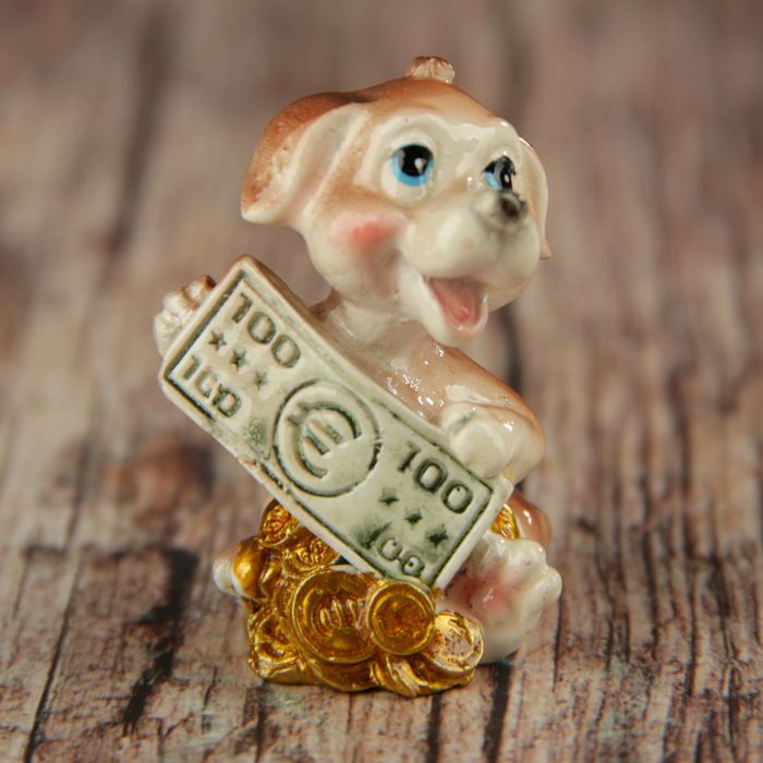 Сувенир полистоун "Щеночек с долларом" МИКС 5х3х3 см