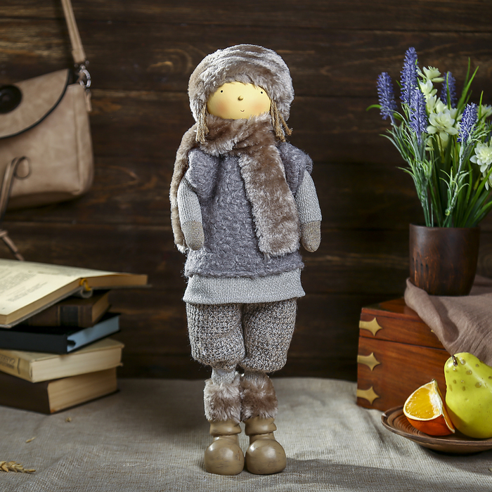 Сувенир полистоун "Мальчик в меховой шапке и жилетке" 44х16х8 см