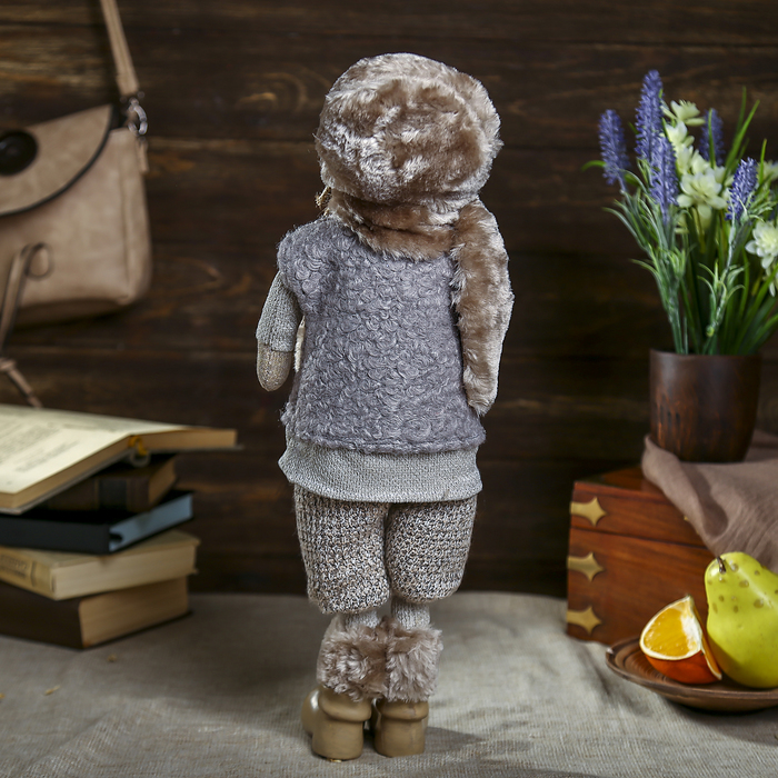 Сувенир полистоун "Мальчик в меховой шапке и жилетке" 44х16х8 см