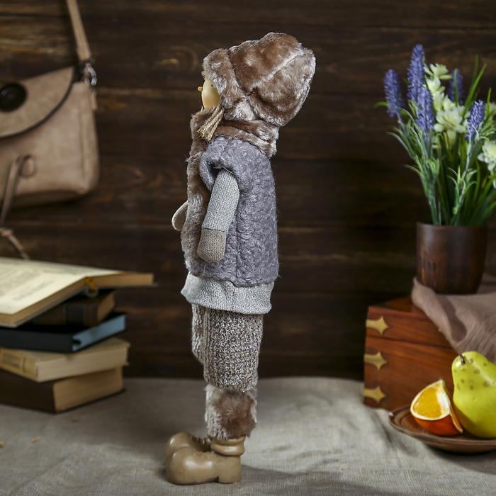 Сувенир полистоун "Мальчик в меховой шапке и жилетке" 44х16х8 см