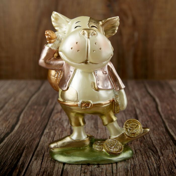 Сувенир полистоун "Пёсик в камзоле с монетками" перламутр МИКС 14х8,5х5,5 см