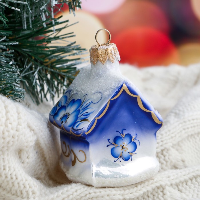 Ёлочная игрушка "Домик" синий 7 см
