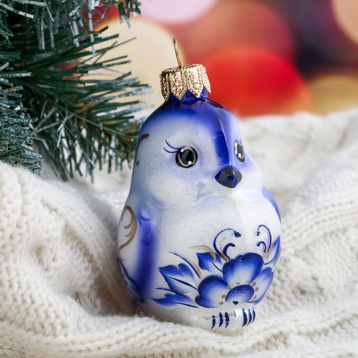 Ёлочная игрушка "Птичка" синяя 8 см