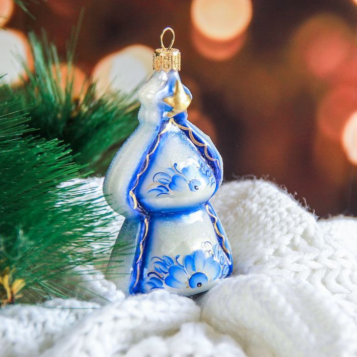 Ёлочная игрушка "Елка" синяя 10 см