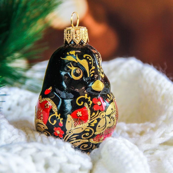 Ёлочная игрушка "Птичка" чёрная 8 см