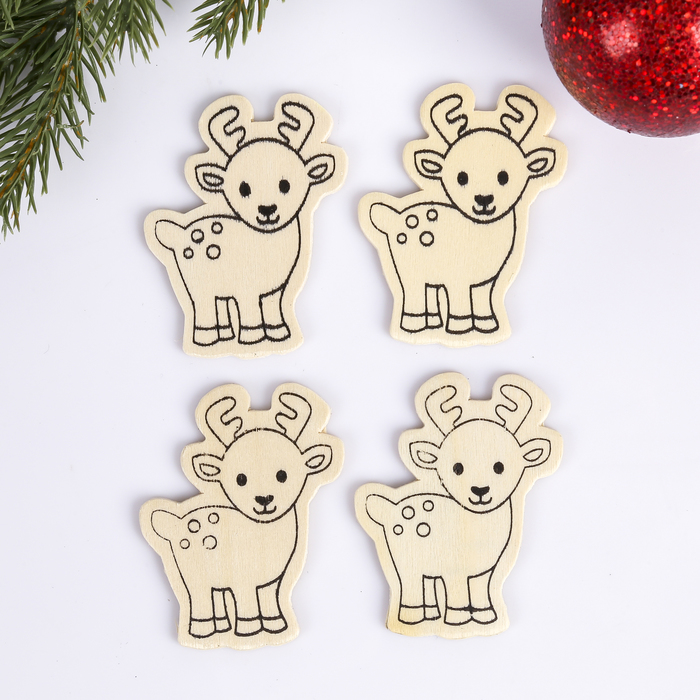 Декор для творчества дерево "Оленёнок" (набор 4 шт) 6,5х5 см