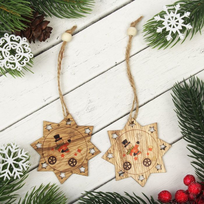 Подвеска новогодняя "К нам едет снеговик", набор 2 шт.