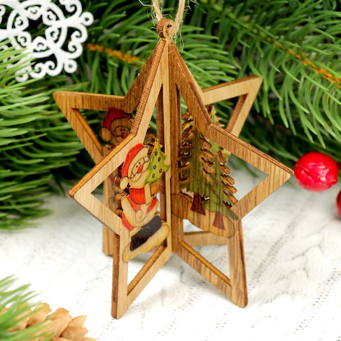 Подвеска новогодняя "Дед мороз в звезде", набор 2 шт.