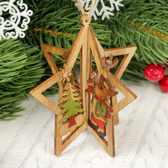 Подвеска новогодняя "Оленёнок в звезде", набор 2 шт.