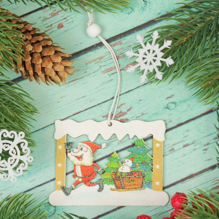 Подвеска новогодняя "Дед мороз в окошечке"
