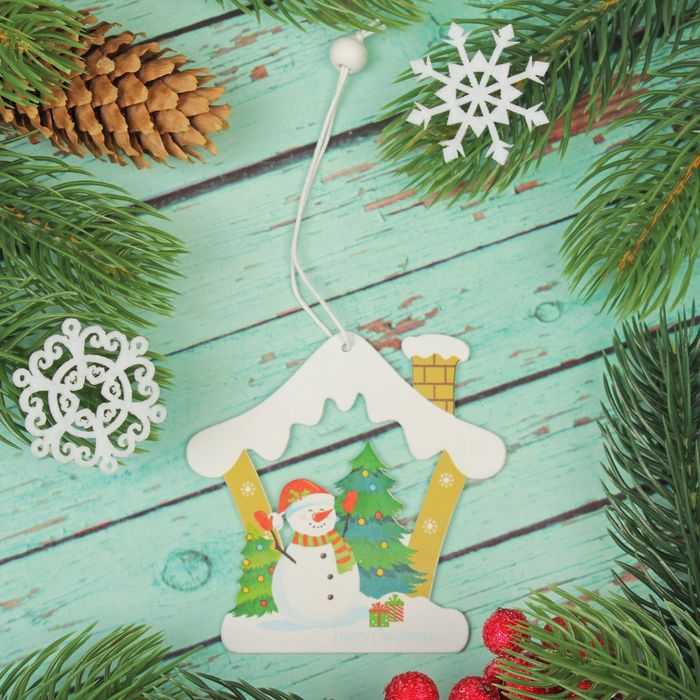 Подвеска новогодняя "Снеговик в домике"