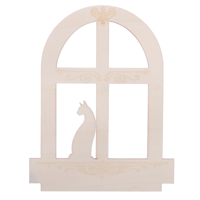Заготовка деревянная "Кошка на окошке", 22 х 28 х 0,4 см