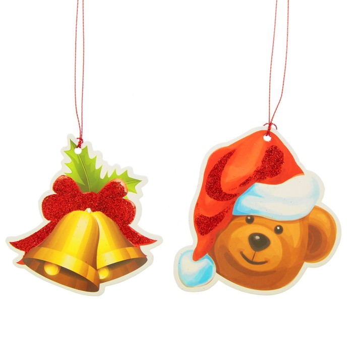 Подвеска "Новый год" мишка, колокольчики, набор 12 штук