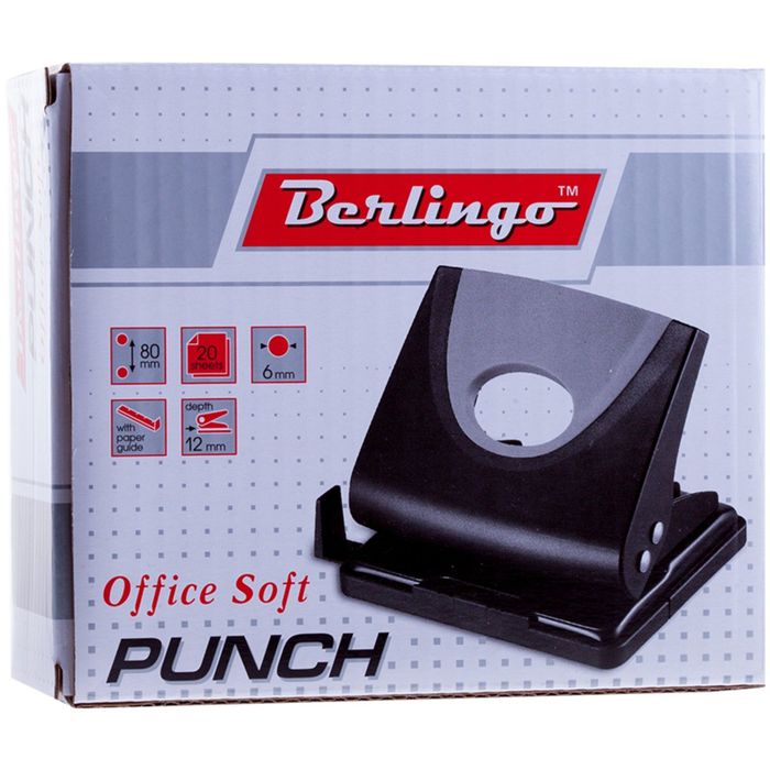 Дырокол Office Soft до 20 листов, пластиковый, микс, с линейкой