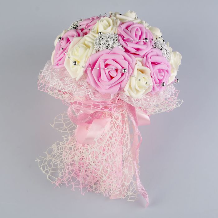 Букет-дублёр для невесты «Французское кружево» из силиконовых роз, крем-серо-розовый